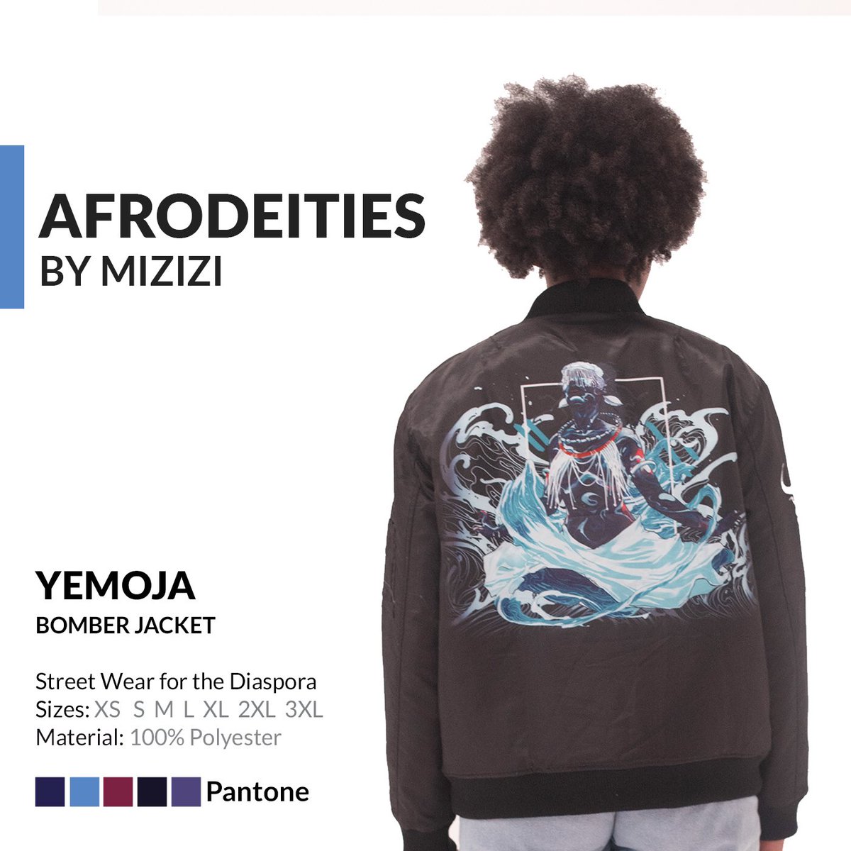 mizizishop's tweet photo. 10/14 - 7pmEST ✨
Designed by @tajfrancjs and @kokabzb, our Afrodeities Bomber Collection features #Atete the Oromo goddess of harvest, #Yemoja the Yoruba goddess of the Ocean, #Isis the Egyptian goddess of the divine feminine, #Mbaba the Zulu goddess of rain and agriculture. https://t.co/mDSIU0zOdl