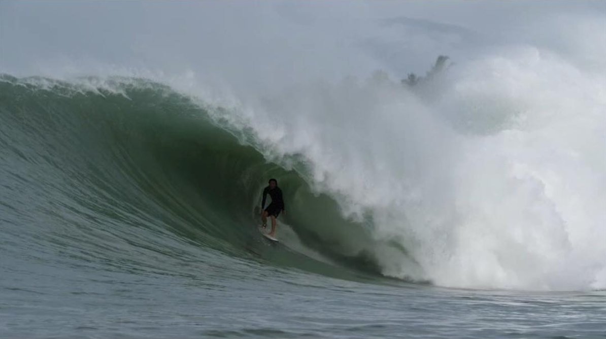 A frame from Lee Wilson's latest clip ' FIVE EIGHT ' where he takes to giant Nias riding a 5'8 customised FADED // Link in bio #chillisurfboards