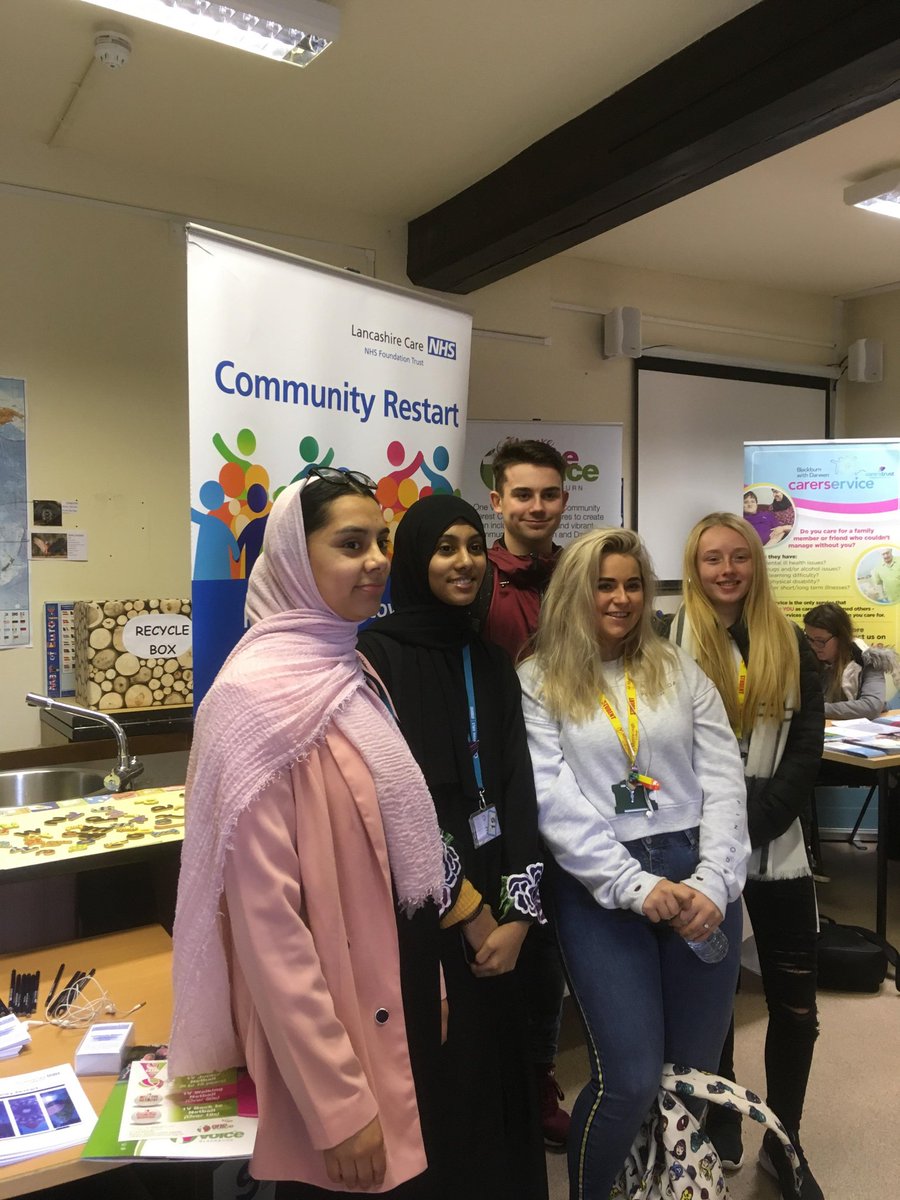 CollegeWitton's tweet photo. World Mental Health Day was the focus at Myerscough College Blackburn Campus Thursday. Working with #BlackburnwithDarwenCommunityRestart and the #NHS we welcomed; #Myplace, #YoungPeoplesService #Brookservices, #Lancashirepolice, #Princestrust, #Papyrus and #bootstrap. https://t.co/HXp6hKSiAG