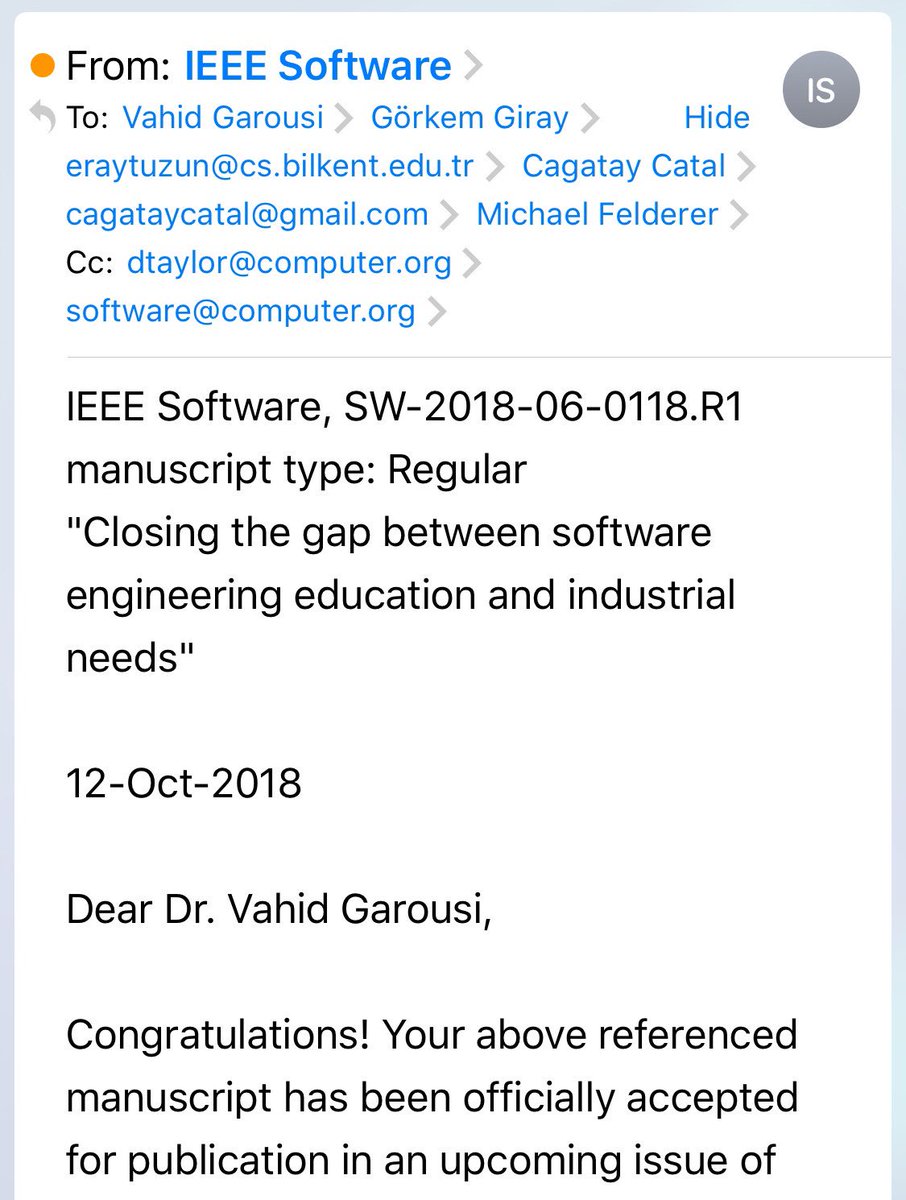 Vəhid Gəruslu (@vehid_geruslu) on Twitter photo Congrats to my co-authors: <a href="/gorkem_giray/">Görkem Giray</a> <a href="/eraytuzun/">Eray Tuzun</a> <a href="/mfelderer/">Michael Felderer</a> and Çağatay. We made it! Paper accepted for <a href="/ieeesoftware/">IEEE Software</a> 📝 #SoftwareEngineering #EducationResearch Congrats to my co-authors: <a href="/gorkem_giray/">Görkem Giray</a> <a href="/eraytuzun/">Eray Tuzun</a> <a href="/mfelderer/">Michael Felderer</a> and Çağatay. We made it! Paper accepted for <a href="/ieeesoftware/">IEEE Software</a> 📝 #SoftwareEngineering #EducationResearch