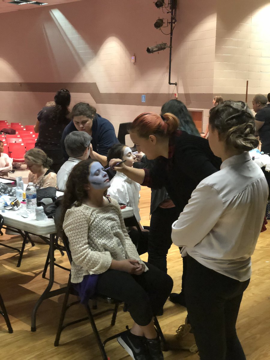 Brackman Drama Club getting ready for Haunted Hayride in Waretown tonight. A former BHS Bengal was on hand to help with makeup.