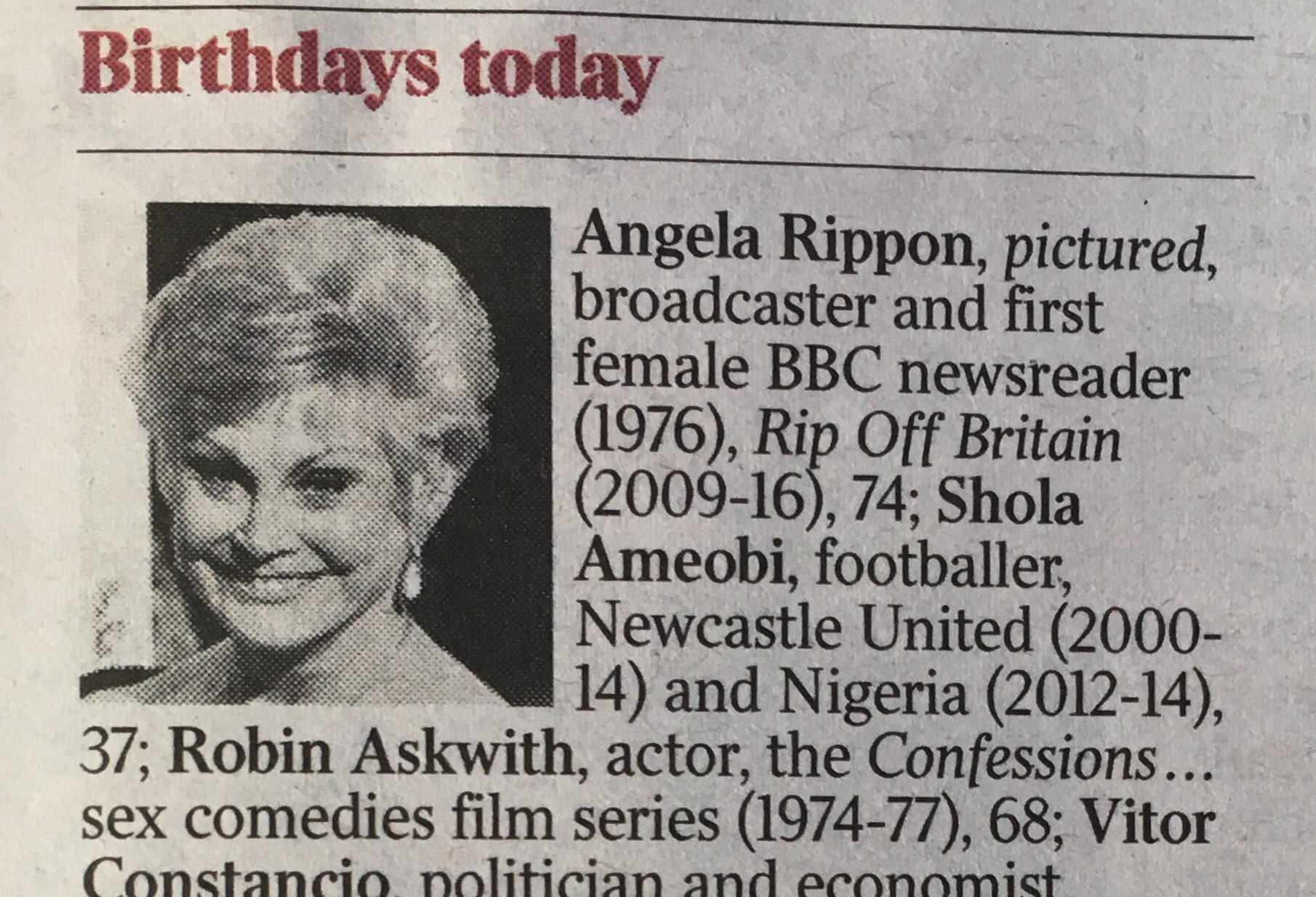 Many happy returns to Angela Rippon who celebrated her birthday today 