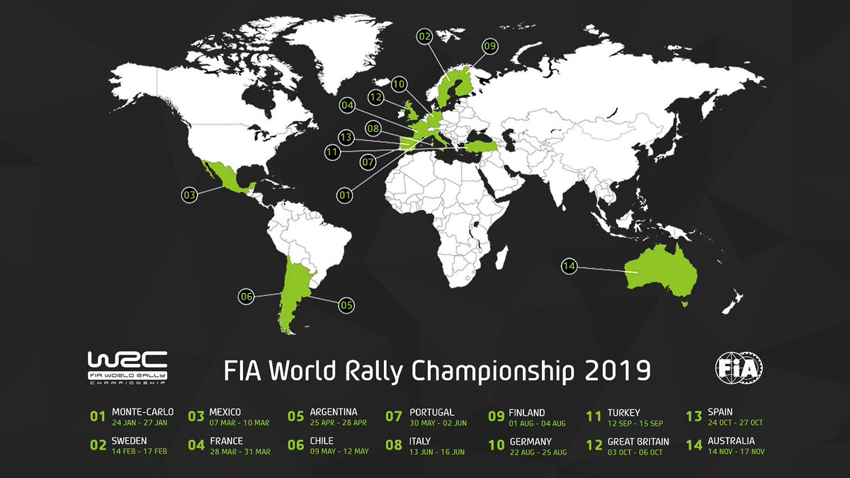 lawebdelmotor's tweet photo. #WRC @WRC #fiawrc 
El calendario WRC 2019 constará de 14 pruebas con Chile como novedad https://t.co/TXhvWT10pe