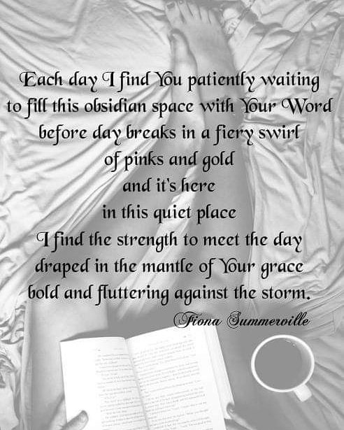 LAPearceWriter's tweet photo. Each day I find You patiently waiting to fill this obsidian space with Your Word before day breaks in a fiery swirl of pinks &amp; gold &amp; it's here in this quiet place I find the strength to meet the day draped in the mantle of Your grace bold &amp; fluttering against the storm.
-Fiona- https://t.co/kaklRqKkYX