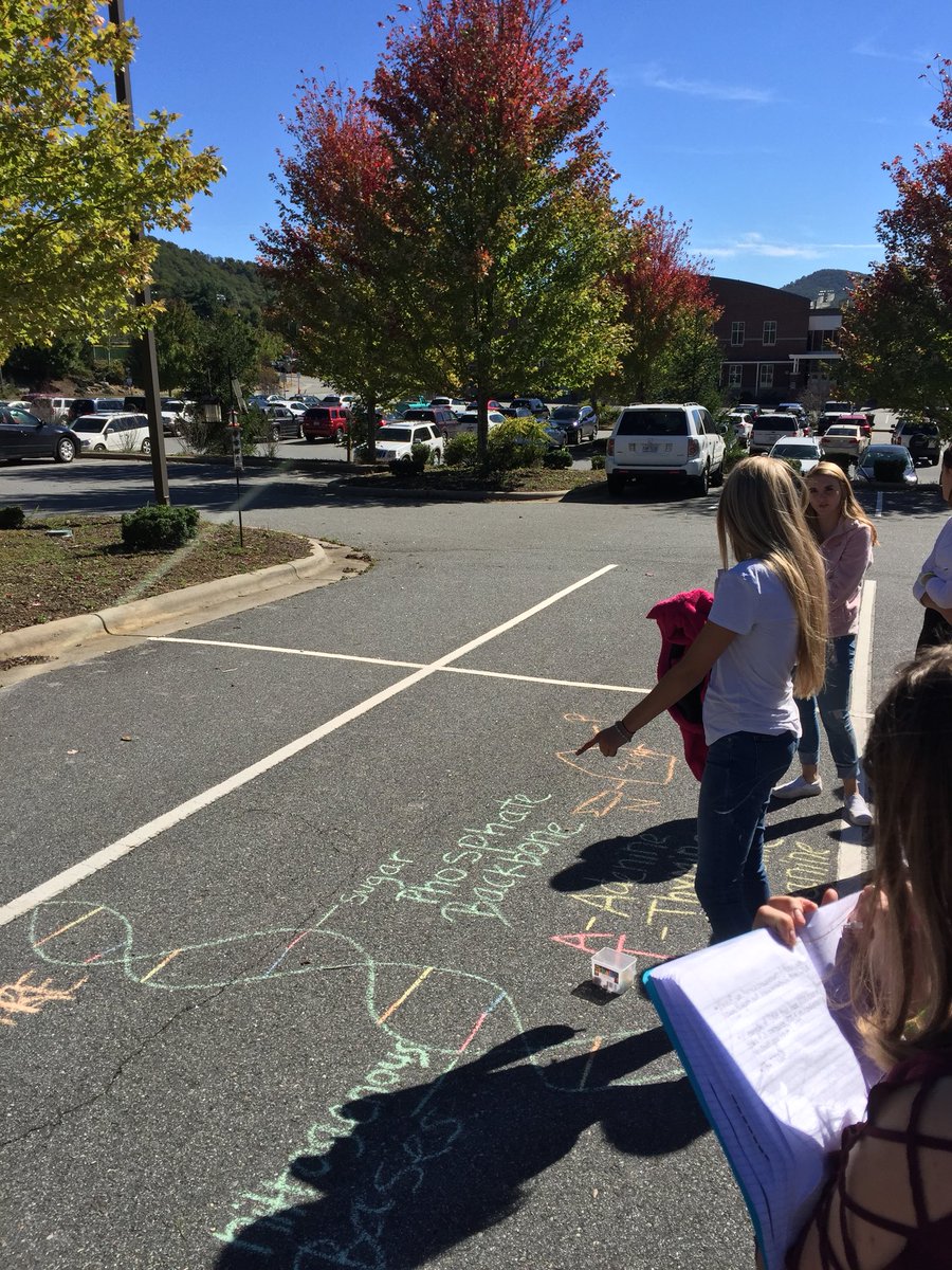 kschmidt27's tweet photo. We made good use of sunshine and parking lots to do group presentation of RNA/DNA review #WeAreWatauaga @katiegray42 https://t.co/FV7Z8sK0d0
