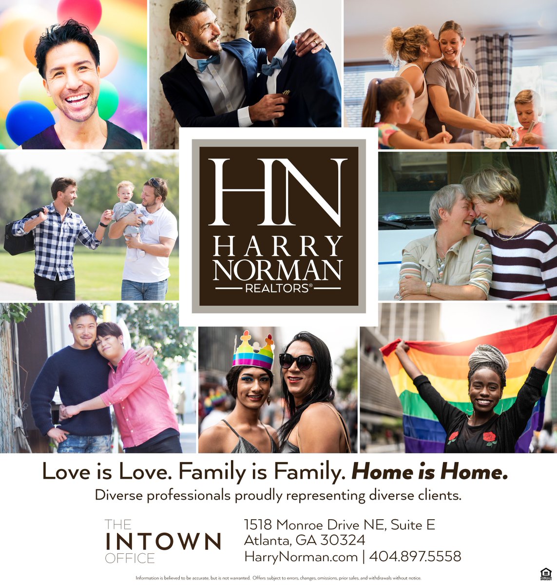HNRIntown's tweet photo. Our office is PROUD to support love, diversity, and our community. Happy Pride Weekend! 
•
Love is Love. Family is Family. Home is Home.
•
Don't miss our advertisement in the latest edition of Georgia Voice.
•
#HNIntown #HarryNormanRealtors #HNPride #AtlantaPride #LoveisLove https://t.co/RInquPoB1O