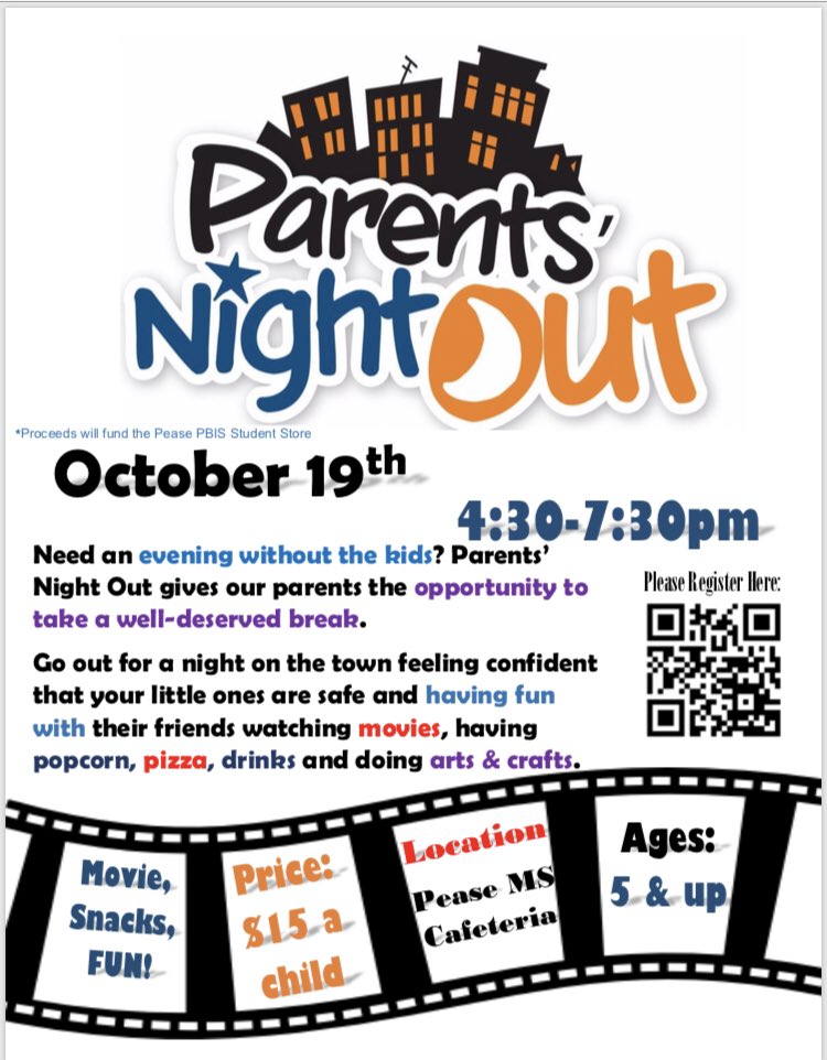 candrade1023's tweet photo. Pease MS is hosting “Parents Night Out” if you’d like your kiddos to participate,  please register by October 17! Register here:
https://t.co/4IlAMkO581 https://t.co/VzTqmiFpek