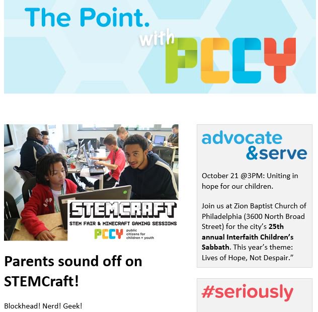 childrenfirstpa's tweet photo. The reviews are in for #STEMCraft2018: "So very STEM-ulating!" Read this week's The Point and find out what transpired at our annual Minecraft gaming event and STEM fair-->https://t.co/6v1tIidaNv

#phled https://t.co/2Vw1jdigE2