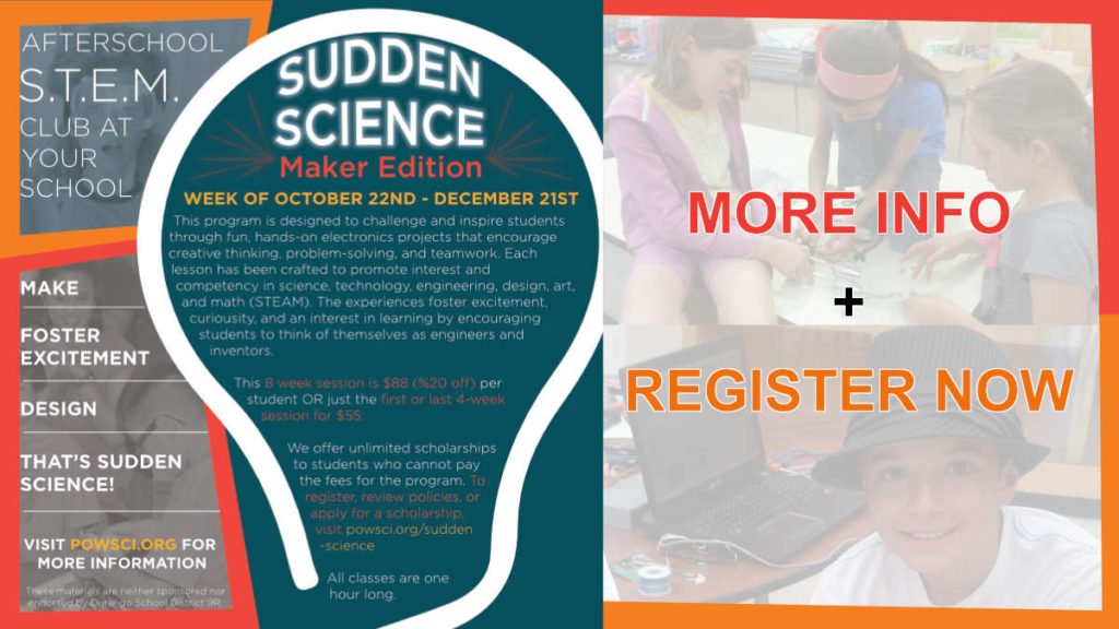 PowSciCenter's tweet photo. Sudden Science - Maker Edition! - https://t.co/YXJMwQ7Zxc https://t.co/7thXG78mt6