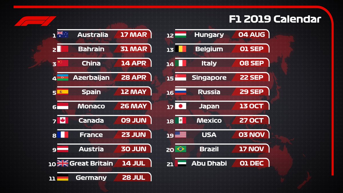 FORMULA 1 - 2018 CALENDAR