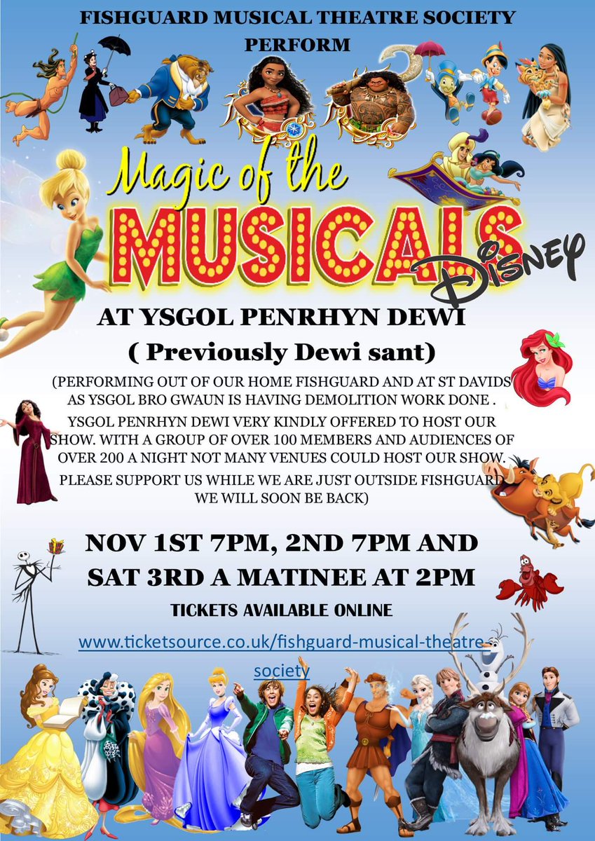 fishguardmts's tweet photo. Why not being your children along to meet the Disney characters and watch them sing and dance. Coming soon to St David's.#stdavids #pembrokeshire @Penrhyndewi  @stdavids https://t.co/kSon8HN0dg