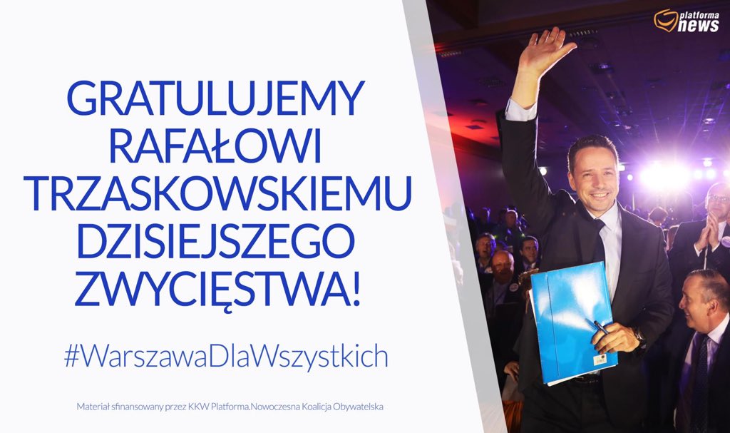 Warszawa to miasto dumne, obywatelskie i nowoczesne. @trzaskowski_ to wiedza, praca i profesjonalizm. Dzisiejsza #debatawarszawska to udowodniła! Taki człowiek powinien być i będzie gospodarzem stolicy państwa, które leży w sercu Europy #WarszawaDlaWszystkich #Trzaskowski2018