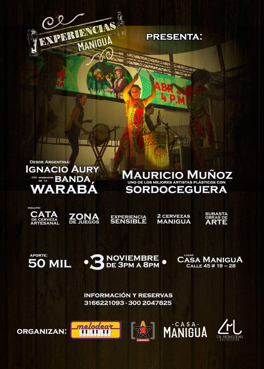 MELODEARCOM's tweet photo. #Felizviernes #FDS  #beerfluencers #experienciasmanigua #Noviembre   #ManiguaFest. Desde #Argentina Ignacio Aury con parte de su banda Waraba tienen ensamble de percusión que interpreta ritmos tradicionales de las etnias  provenientes de  de África. https://t.co/QfGy8x7BKL https://t.co/3pZOCMHpVm