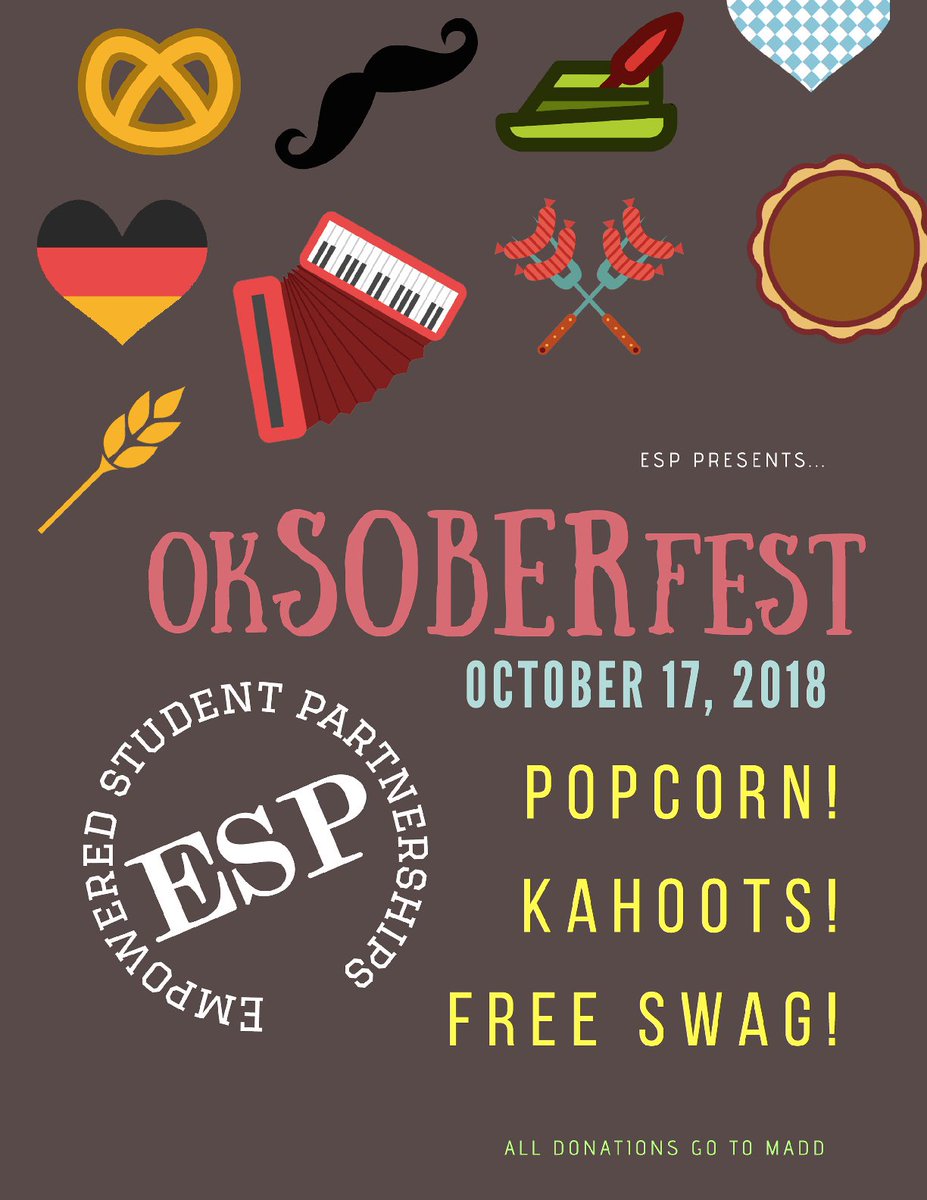 Oksoberfest will be happening next Wednesday, on October 17th! There will be a special caf menu, and popcorn sold for 75 cents. Also, don't miss out on our Kahoots (with prizes) and free swag!