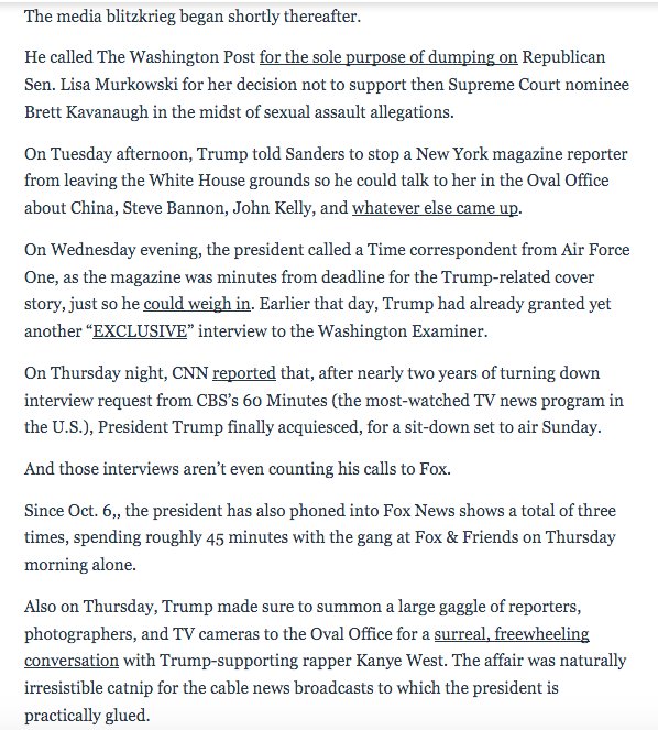 swin24's tweet photo. NEW, from me, @maxwelltani, @lachlan:

In mid-September, Trump told senior staff he was frustrated he wasn't doing enough press, and ordered them to get him even more interviews, for a pre-midterm media blitzkrieg.

Hence: 

https://t.co/H7URhBYekV https://t.co/a7Cnp5MjLX