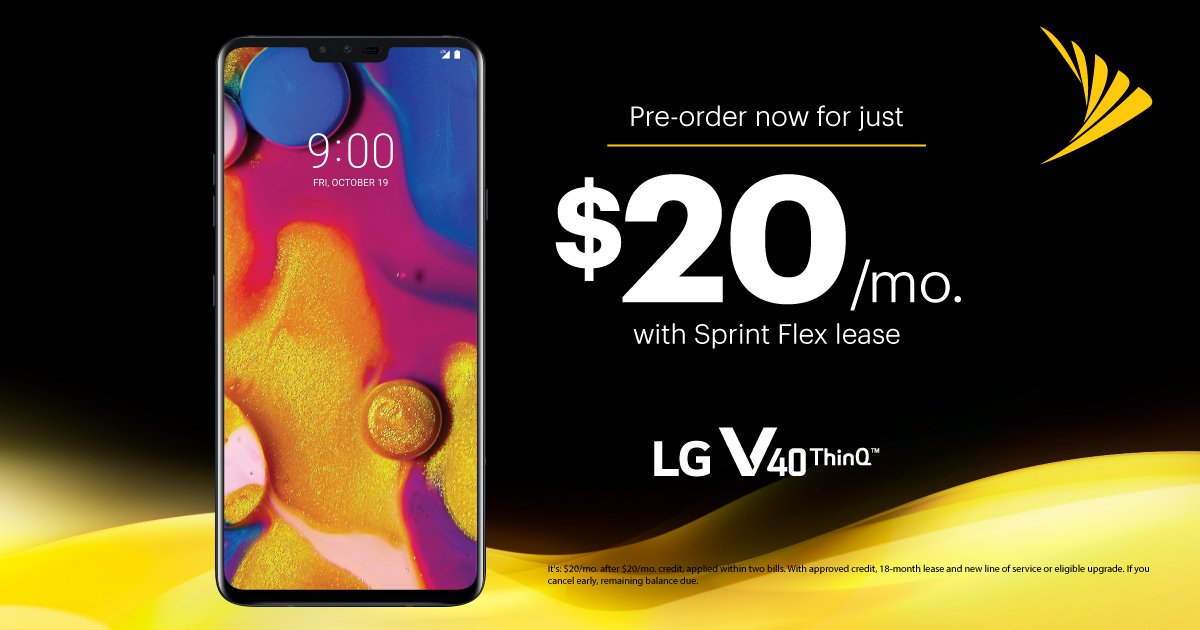 Mobilecity3ave's tweet photo. Pre-order the LG V40 ThinQ™ for just $20/mo. with Sprint Flex lease. That’s a savings of $360. Hurry, limited time offer! https://t.co/xXXCdwod9r