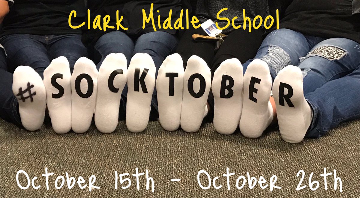 MyCMSCounselors's tweet photo. Hey @ClarkMSCougars!! Our first service project of the year starts Monday! Bring in new/unused/unopened socks, drop in Cougar Den collection box, help those in need! #socktober https://t.co/c9HSpxfpjd