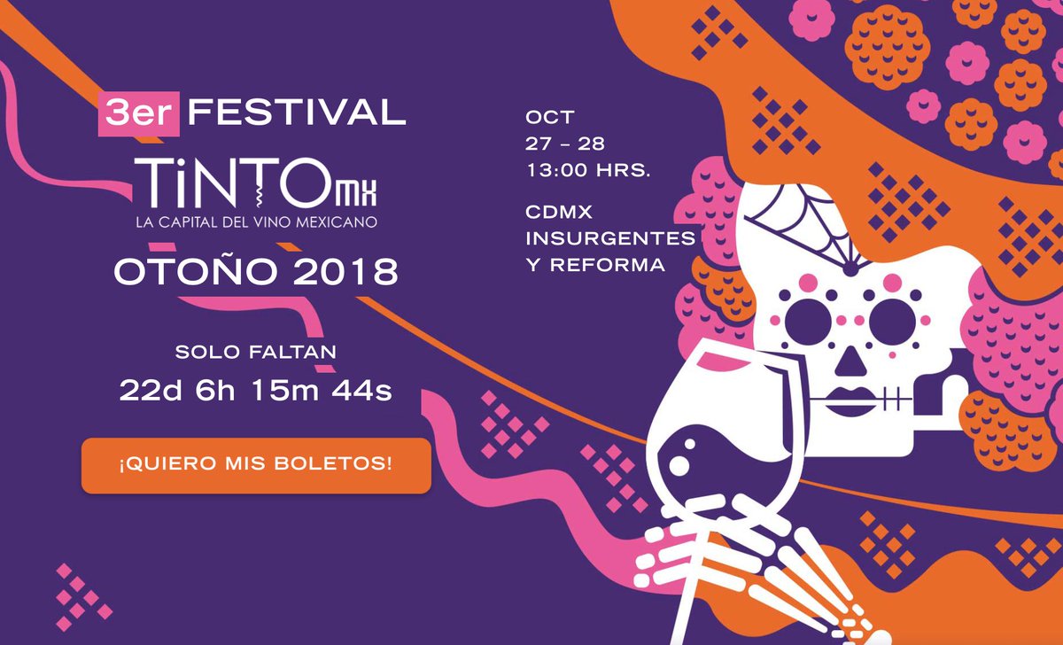 Recuerda el Festival TintoMX. Diversas casas productoras, degustación, venta de vinos a precios especiales.