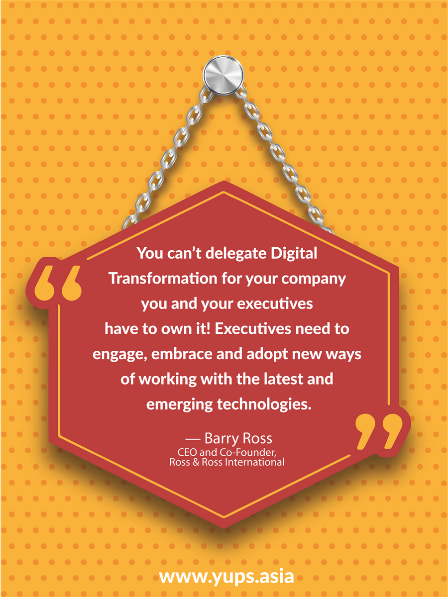 yups_tech's tweet photo. #TechThought #IoTFact
“You can’t delegate Digital Transformation for your company… you and your executives have to own it! Executives need to engage, embrace and adopt new ways of working with the latest and emerging technologies”
-Barry Ross
.
 #IoT  #DigitalTransformation https://t.co/4F0oM3JddY