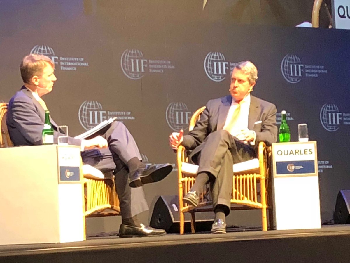 BradJCarr's tweet photo. “Technological change is the biggest challenge for the industry, and therefore for supervisors” ⁦@federalreserve⁩ Vice Chair Randy Quarles with @IIF ⁦@timothydadams⁩ #IIFbali https://t.co/NWaGTGhn6a