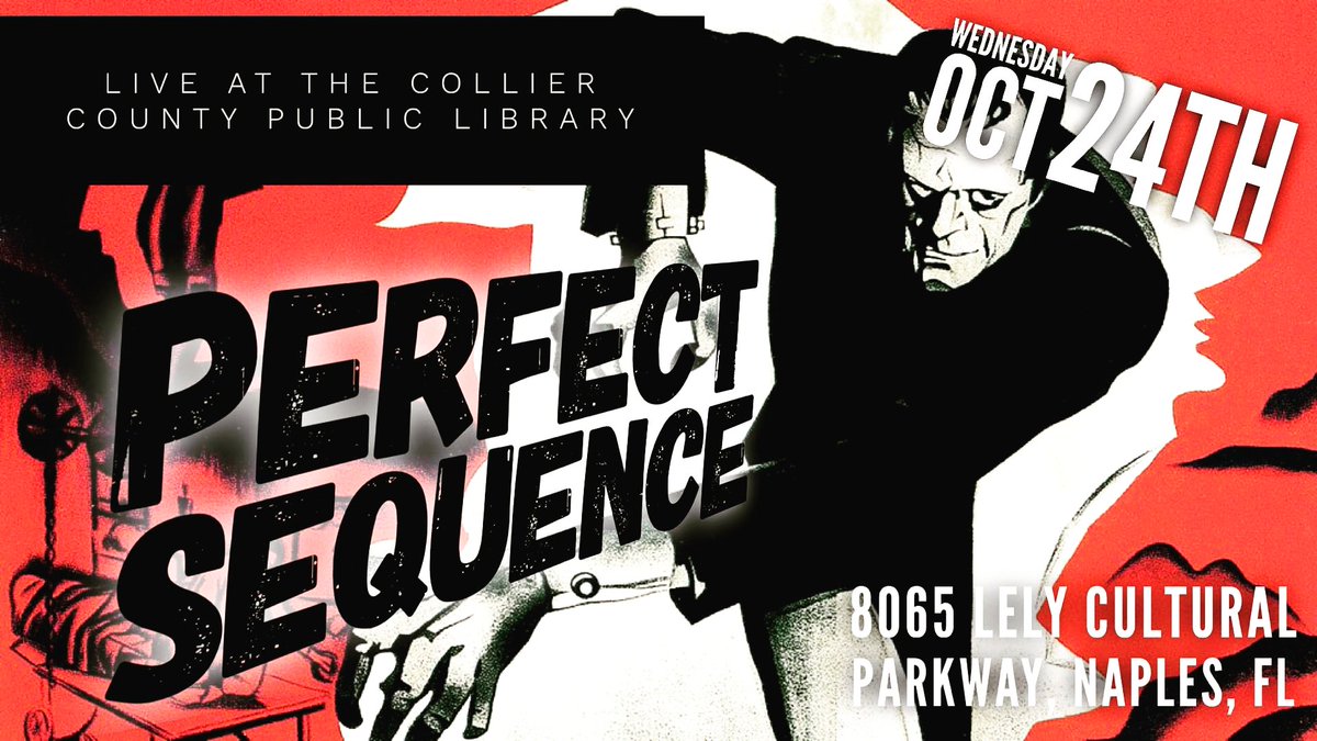 PerfectSequence's tweet image. Things are about to get spooky ☠🎃👻 Come out to the Collier County Library October 24th for some free food and tunes with us!! #perfectsequence #alternativerock #swflmusic #capecoral #naples #fortmyers #altrock #awaken #music #halloweenshow #spooky #monstermash #livemusic