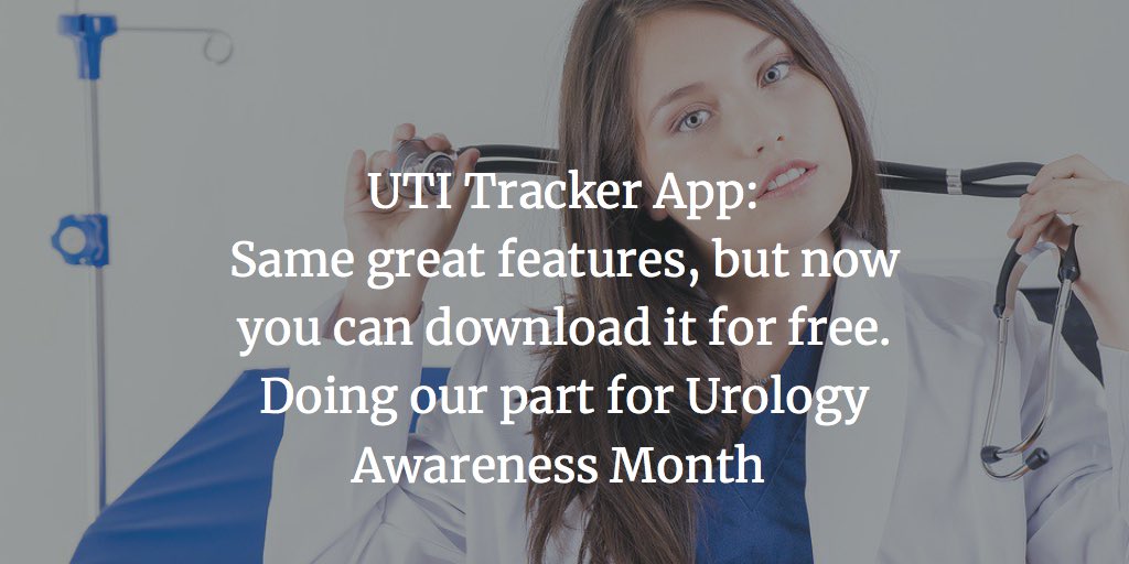 UTItracker's tweet photo. App still free! Pls download &amp; take advantage of the symptom tracker, voiding diary, alarms &amp; helpful hints! @Dr_DanaRice wants to #stoputi 
Pls share https://t.co/omywF2dQ1q…
#chronicUTI #UTI #mHealth #digitalhealth #ic #interstitialcystitis #Virtualdoc #UrinaryIncontinence https://t.co/yIIgBJzdhY