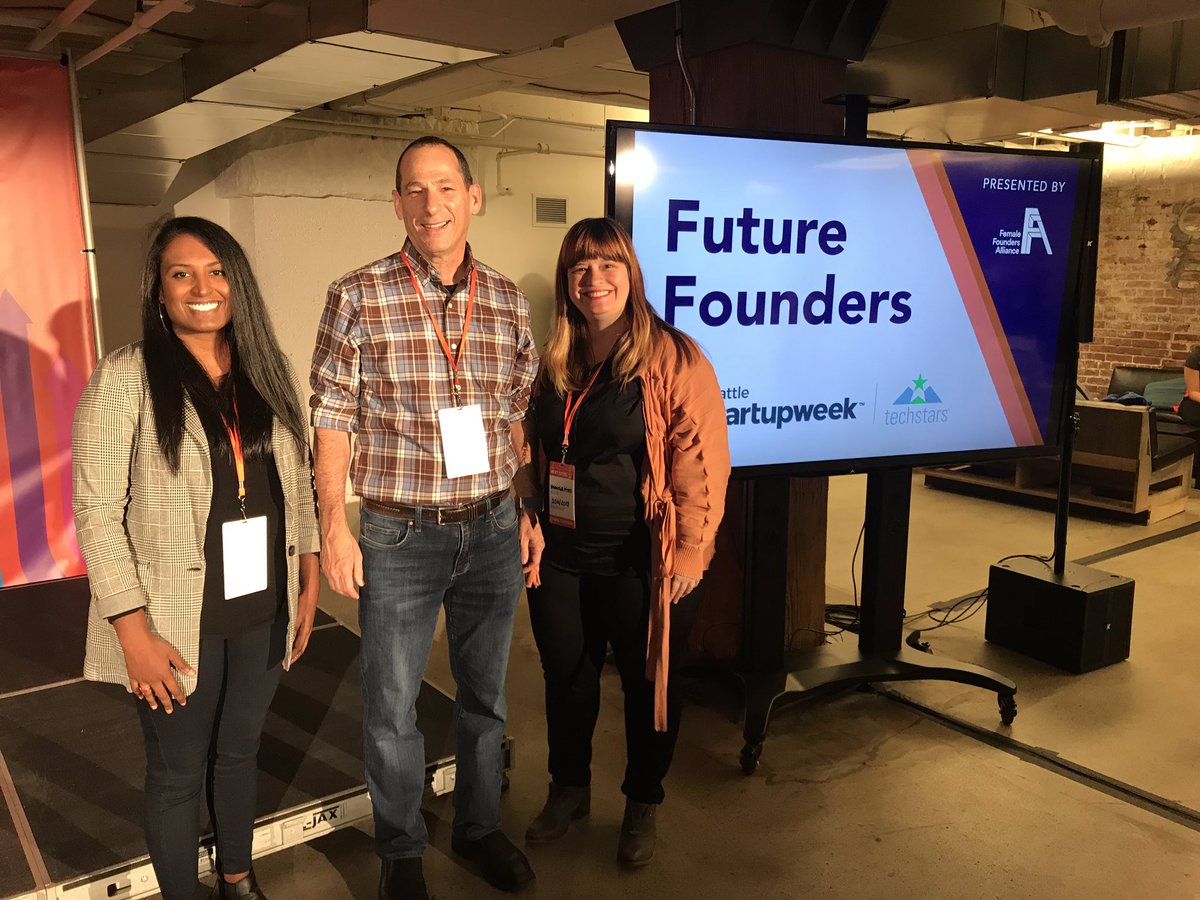 grahamandwalker's tweet photo. #Startup nerds at #SWW2018! Our judges are ready to go for our #FutureFounders pitch showcase at @galvanizewa! Meet our judges: @anitaloomba, FFA Program Manager, @yuvaln, Partner at @TrilogyEquity, &amp; @valentinavitols, angel investor &amp; Founder of @Lovetothank. #SeattleStartupWeek https://t.co/LzdDRKkd9i