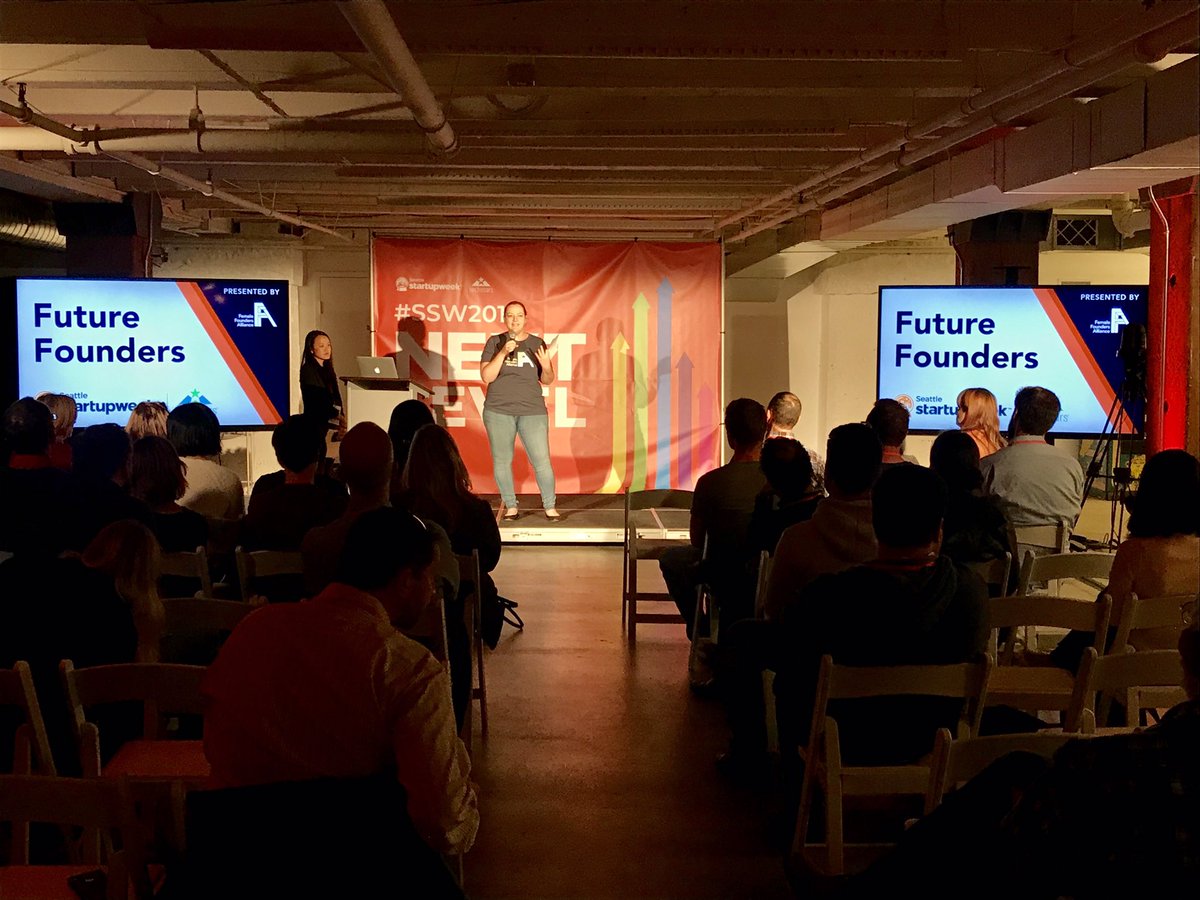 grahamandwalker's tweet photo. Our CEO &amp; Founder, @LeslieFeinzaig, kicks off our #FutureFounders pitch showcase at #SSW2018🎤 | 📍: @SEAstartupweek #SeattleStartupWeek #Startups #Pitch https://t.co/z7SqvKzAXE