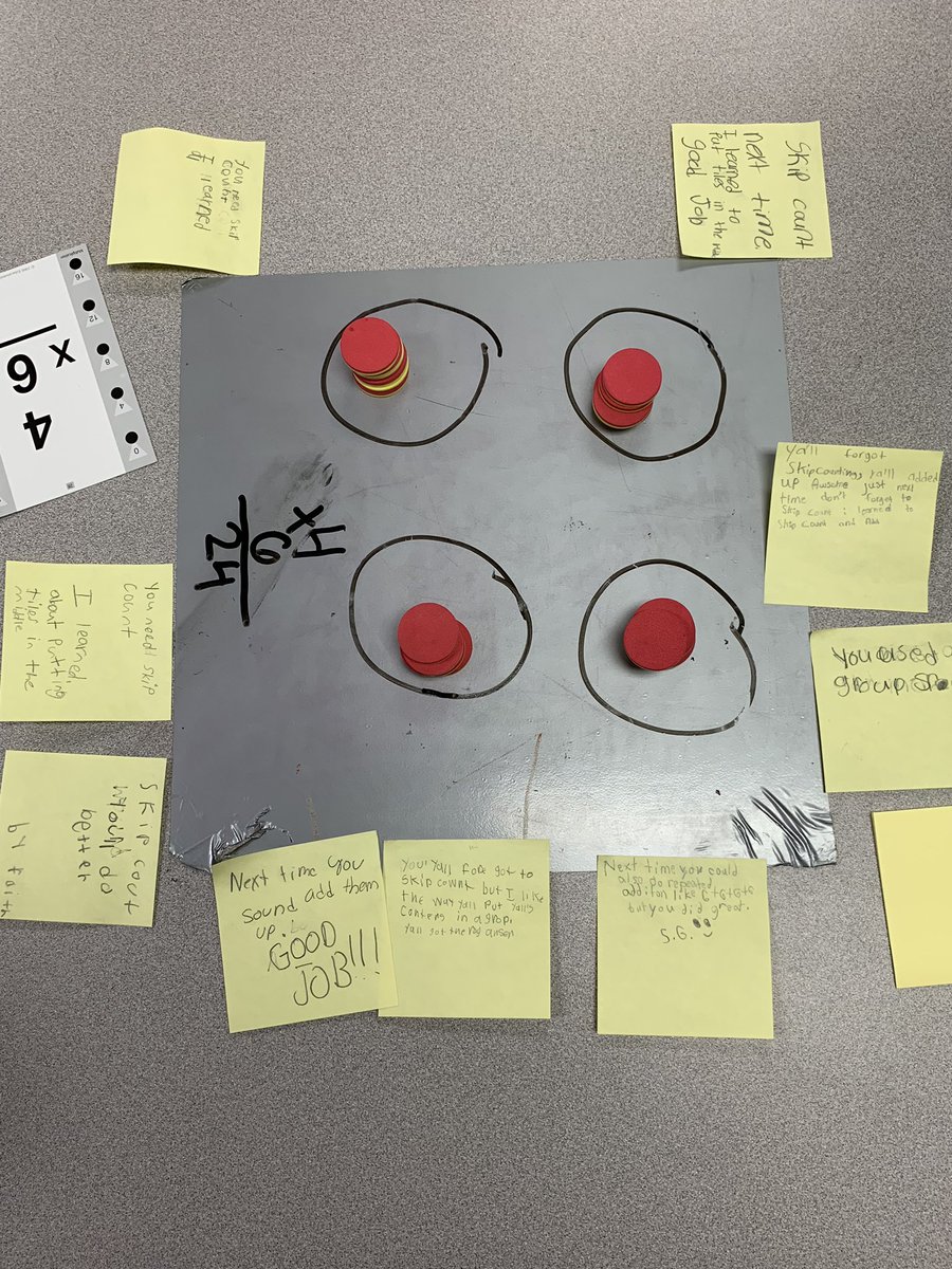 MrsBerry15's tweet photo. @CFISDAndre #AndreInAction #CFISDSpirit Day 1: Multiplication gallery walk. Students left positive critiques as they viewed how each group solved their problem. https://t.co/KW30FlC3bM