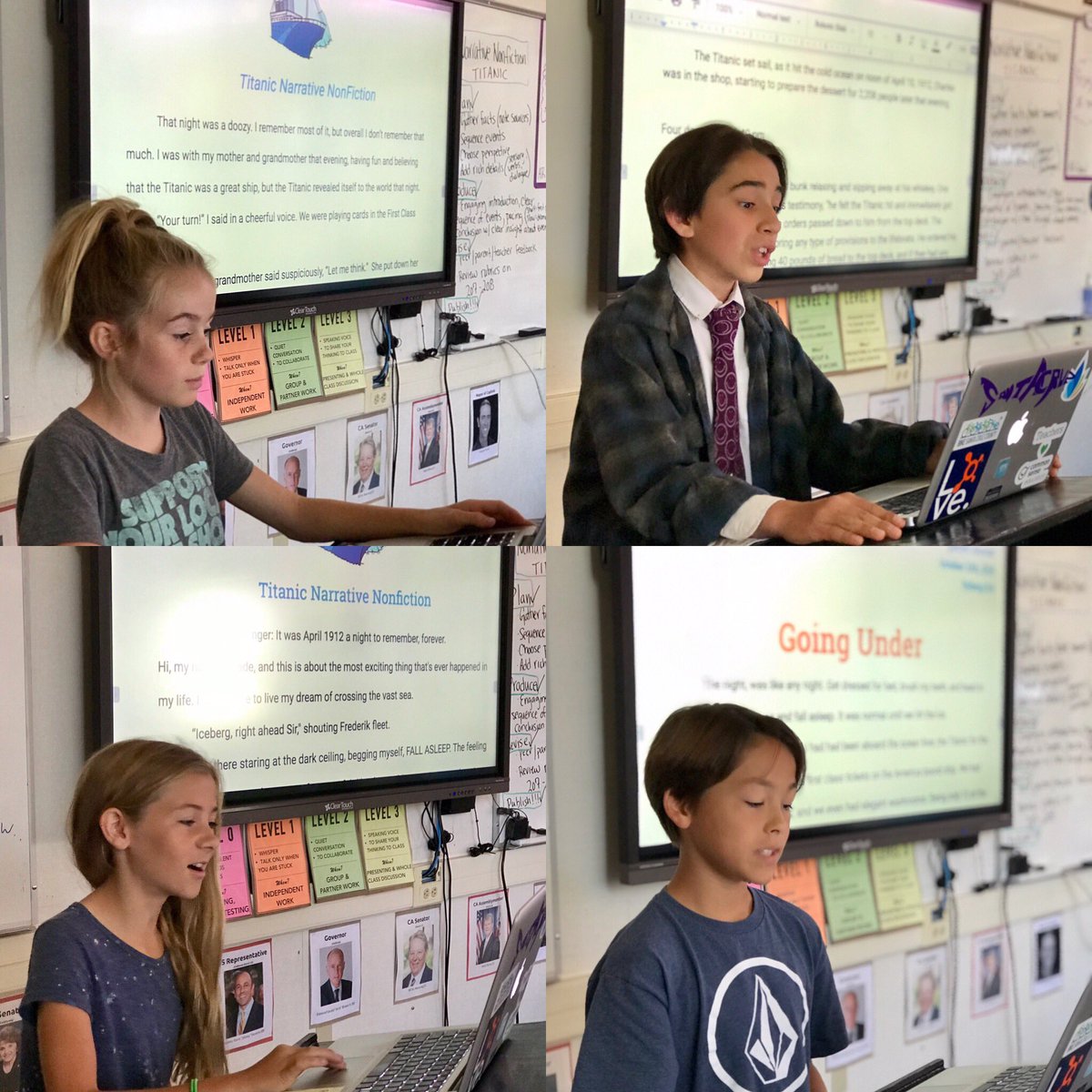 MrRybergNB's tweet photo. Kudos to these brave young authors for their public reading of their #Titanic narratives! Iceberg ahead! #middleschool #writing #disasterstories 🌊🚢 https://t.co/6G5jID9C3g