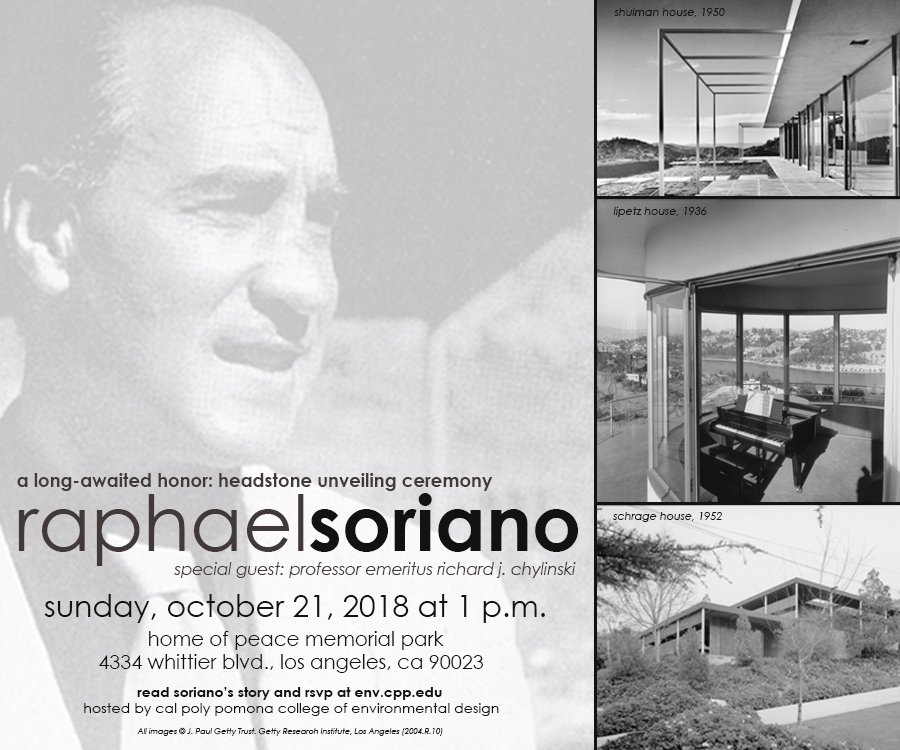 cppenv's tweet photo. Raphael Soriano, one of the pioneers of mid-century modern #architecture, designed some of SoCal's most iconic residences. When he died in 1988, his grave site was marked with a framed paper sign. #cppenv is setting things right on 10/21. Join us: https://t.co/npjQaCifKH https://t.co/EUjJv5lQi3