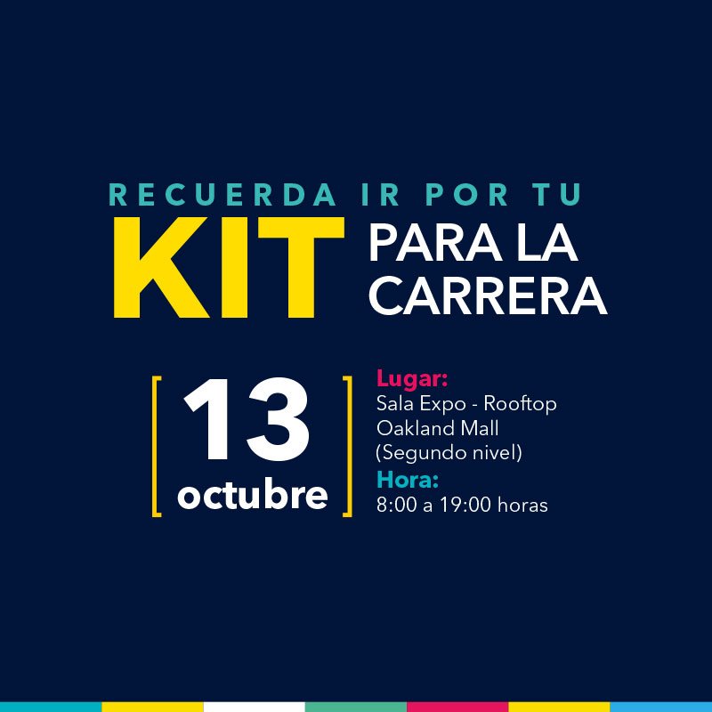 Te esperamos mañana en Rooftop Oakland Mall, de 8am a 7pm, para que recibas tu Kit de Corredor. 🏃 Recuerda que debes presentar la boleta del ticket que compraste.