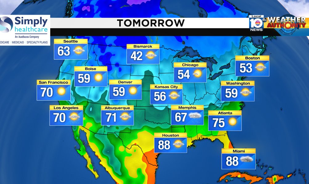 Here is the national forecast for tomorrow Presented by Simply Healthcare https://t.co/iRLwhQYjq9