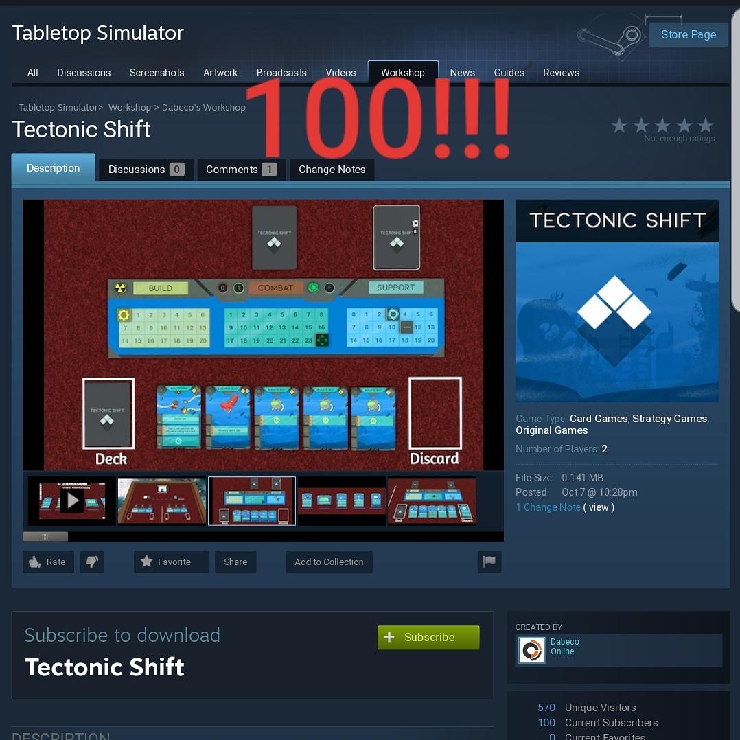 DabecoGames's tweet image. 100 downloads on #tabletopsimulator already! This is an EXCELLENT start for #TectonicShift!