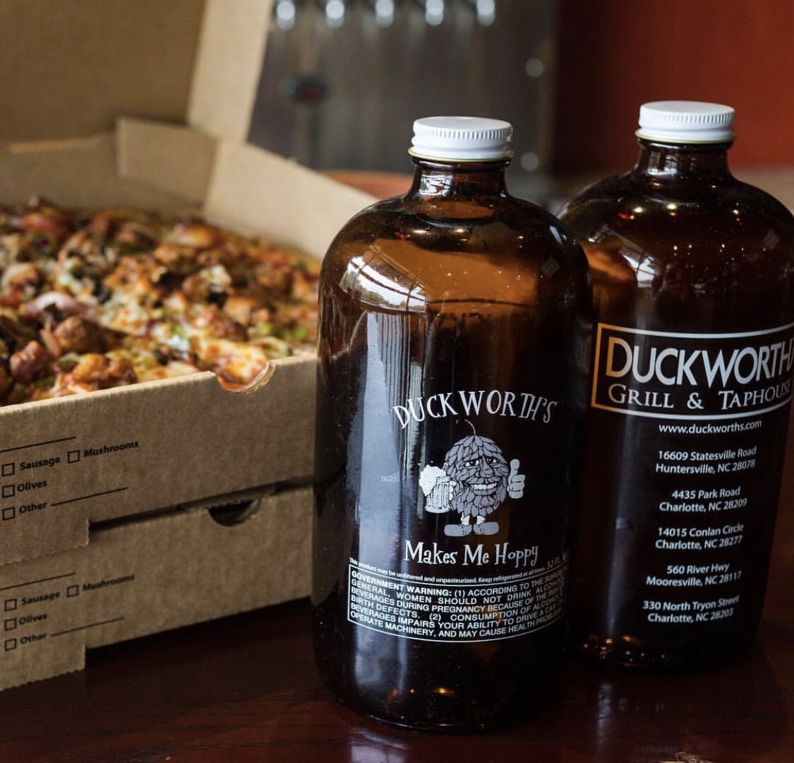 DuckworthsMoore's tweet photo. $25 for 2 large pizzas and 2 growlers 🍺 $15 for 1 large pizza and 1 growler 🍕 deal of a lifetime, all day everyday.🍕🍺🔥(not available at Park Road) https://t.co/YE9a0fHsEr