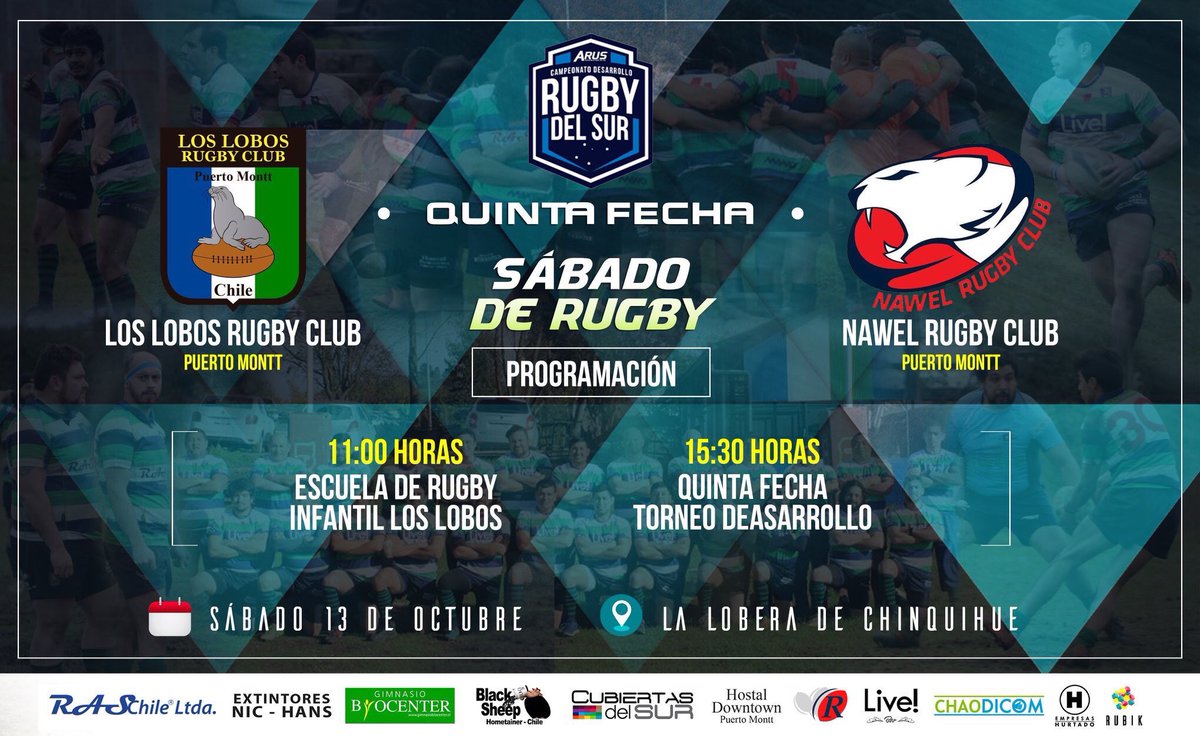 LosLobos_RC's tweet photo. Mañana sábado 13 tenemos un día lleno de Rugby en #LaLobera 
⏰11 hrs Entrenamiento de Nuestra Escuela de Rugby Infantil para niños y niñas 🧒👧
⏰15:30 hrs Test Match por la 5a fecha del #CampeonatoDeDesarrollo, @LosLobos_RC vs #Nawel #SomosLosLobosMarinos https://t.co/qN4TlymYMs