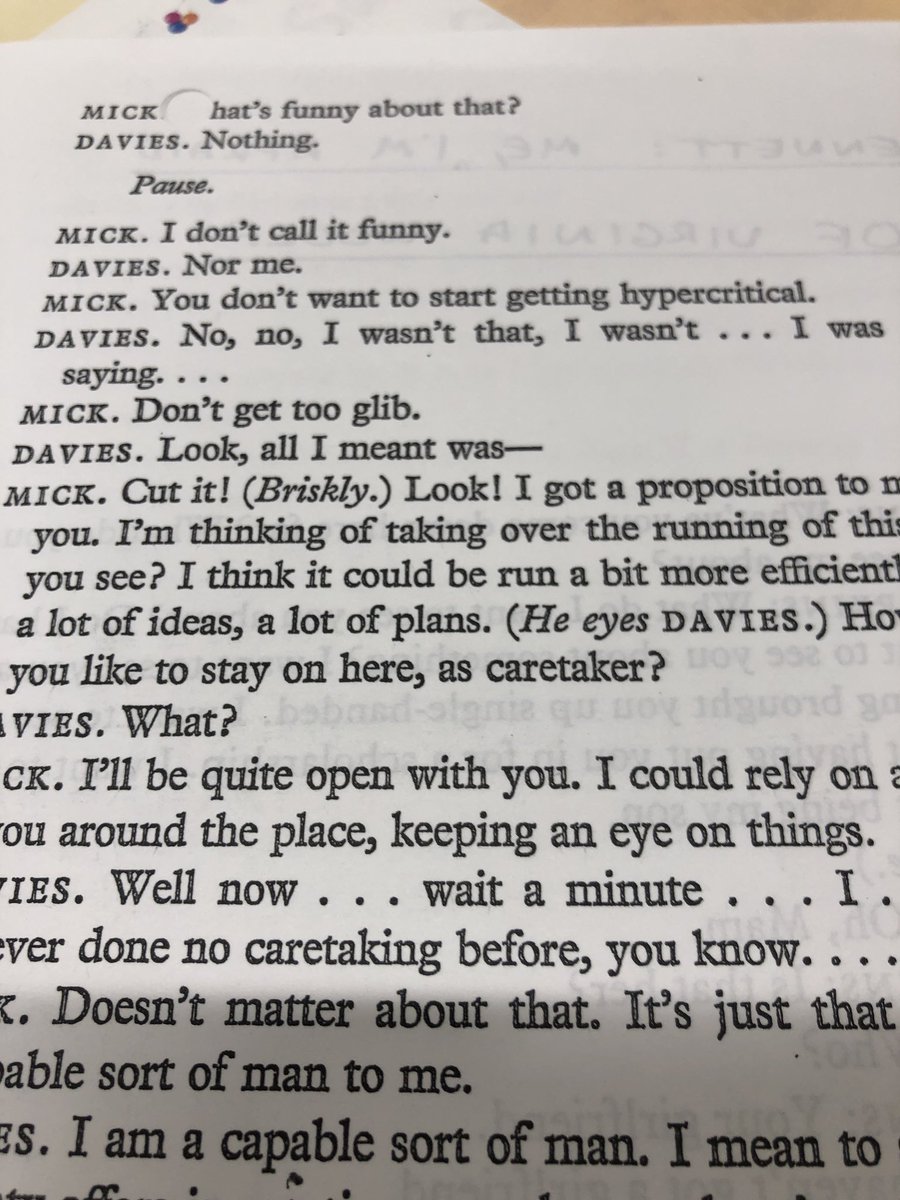 coffeequills's tweet image. #JWCinOtaru #authenticdialogue - here are some British writers portraying British voices (like myself). The tricks are basically the same, the accent depends. 
Harold Pinter - The Caretaker uses incomplete sentences, repetition, and thinking time very well.