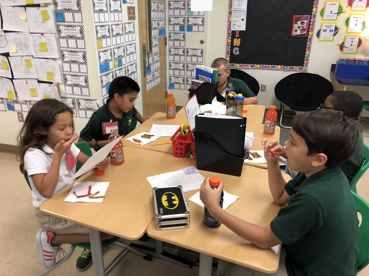 During our #PublishingEvent we shared our first 5 paragraph opinion essays on whether or not Takis should be sold in elementary schools... all while enjoying a tasty treat (Takis)! @PineJogES @pbcsd