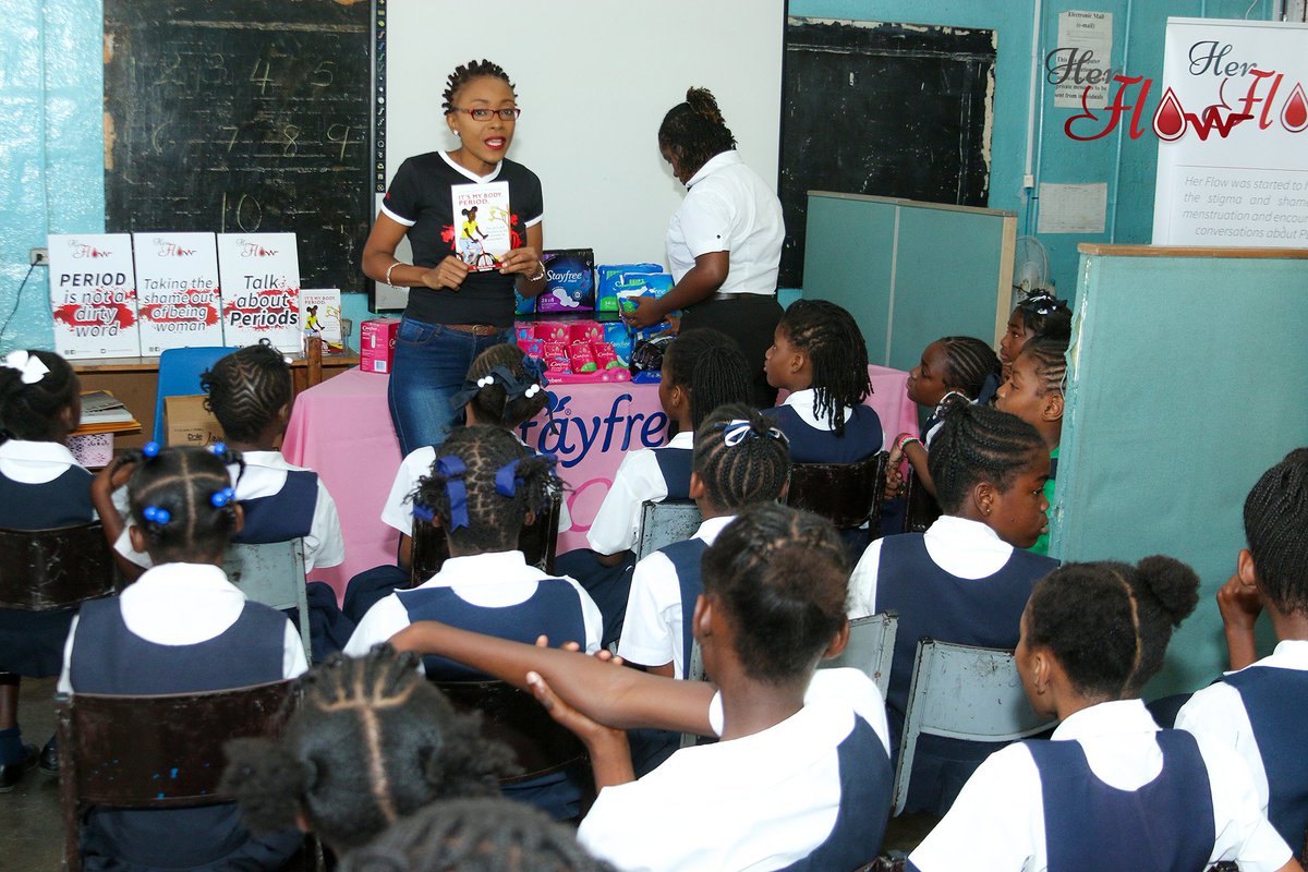 embraceherflow's tweet photo. Talking to prepubescent girls before they start menstruating is very important.  Prepare them for puberty and it's effects before the metamorphosis starts.  #FreeHerFlow #SchoolTour supported by @USEmbassyJA
#PeriodEducation #EndTheShame  #PeriodAwarenessMonth #ItsMyBodyPeriod https://t.co/202SiZvx6P