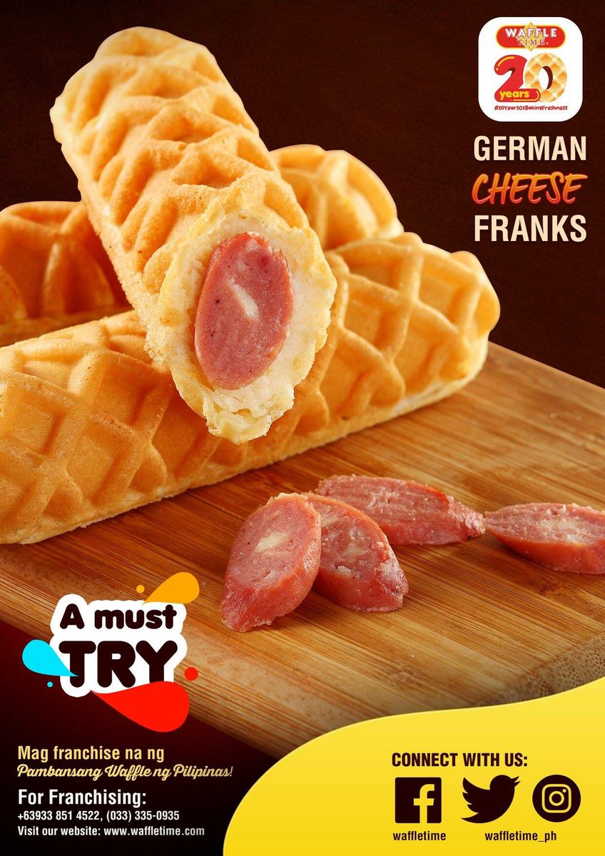 waffletime_ph's tweet photo. We know you love this German Cheese Franks filled #WaffleTime Waffles! 😘
 
Ano pang hinihintay nyo? Drop by any of our stores and discover why we are the #AngPambansangWaffleNgPilipinas !

#20YearsOfBakingFreshness https://t.co/td81CEGrFR