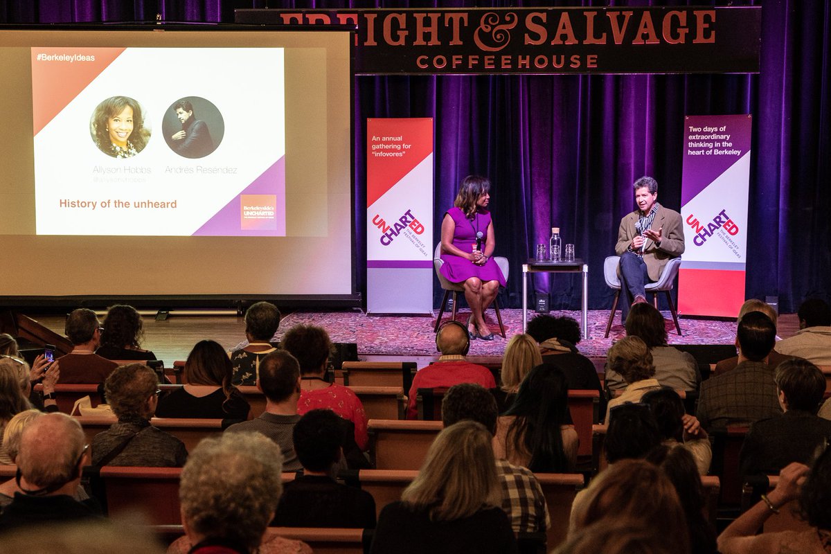 UnchartedIdeas's tweet photo. Thank you historians @allysonvhobbs and #AndresResendez for joining us at #berkeleyideas this year and for a rich discussion about why you study and write about marginalized people and the journey to your respective books. Photo: PeteRosos #AChosenExile  #TheOtherSlavery https://t.co/nPe2nqISej