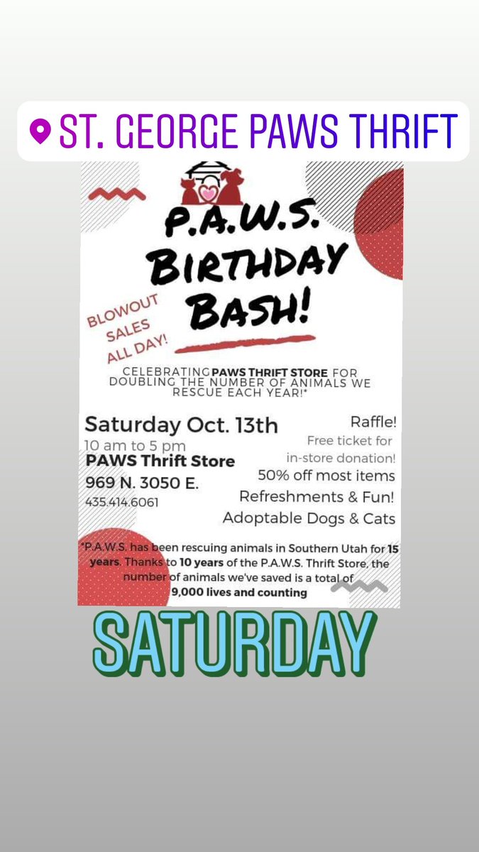 Come join us. Have some fun, win a prize, adopt a dog or cat and shop shop shop all of our 50% off items.