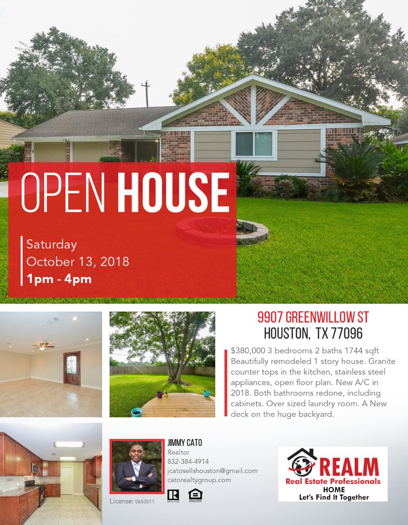 Cato_Group's tweet image. ***Open House***
Saturday 10/13/18 1pm-4pm.                 Beautiful updated home located close to Galleria, Shopping, and NRG stadium.
#Houston #Realtor #Galleria #NRG