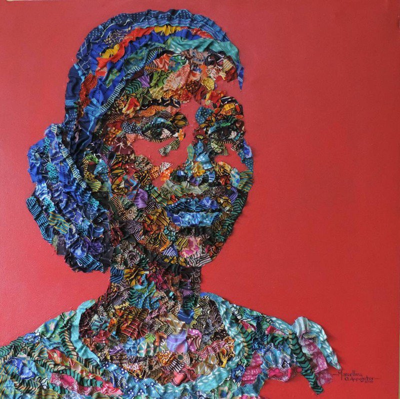 womensart1's tweet photo. Marcellina Oseghale Akpojotor, artist who combines tiny pieces of ankara fabric to create portraits of Nigerian women #womensart https://t.co/uIPqzwI9Qm