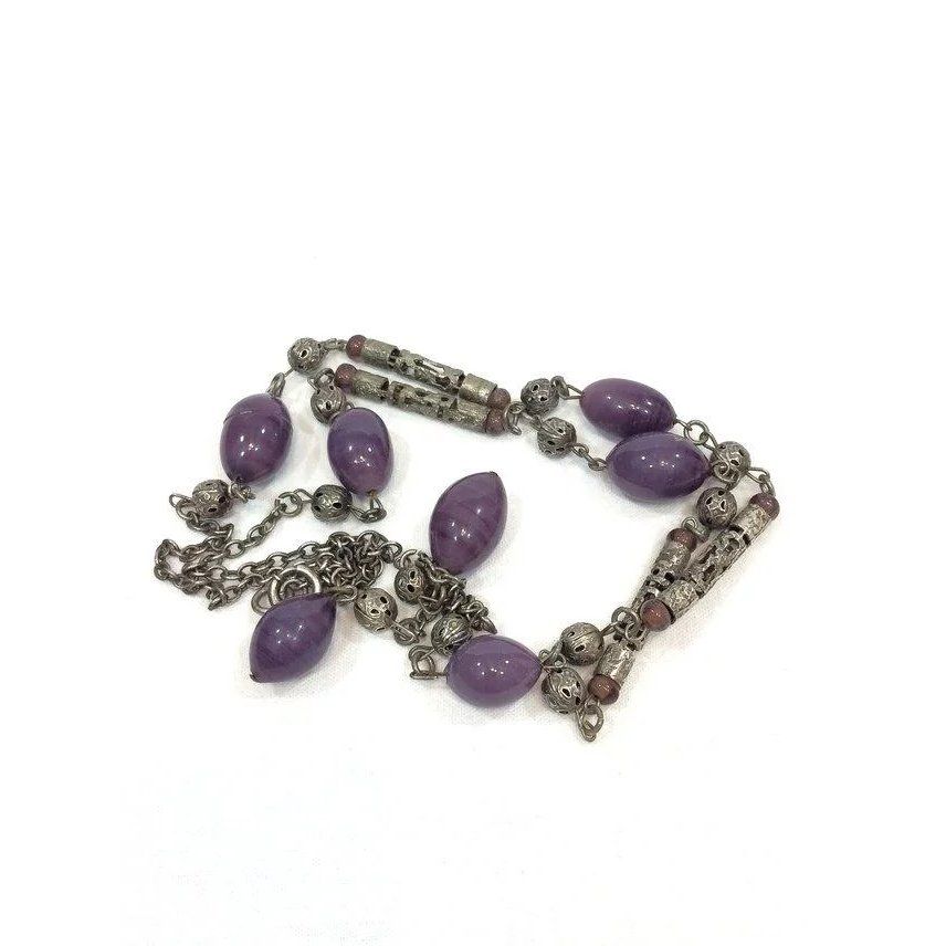 buff.ly/2EfyV9h Art Deco Y Flapper Necklace. Silver & Purple. #vintagejewelry #artdeco #vintagenecklace #flappernecklace #rubylane