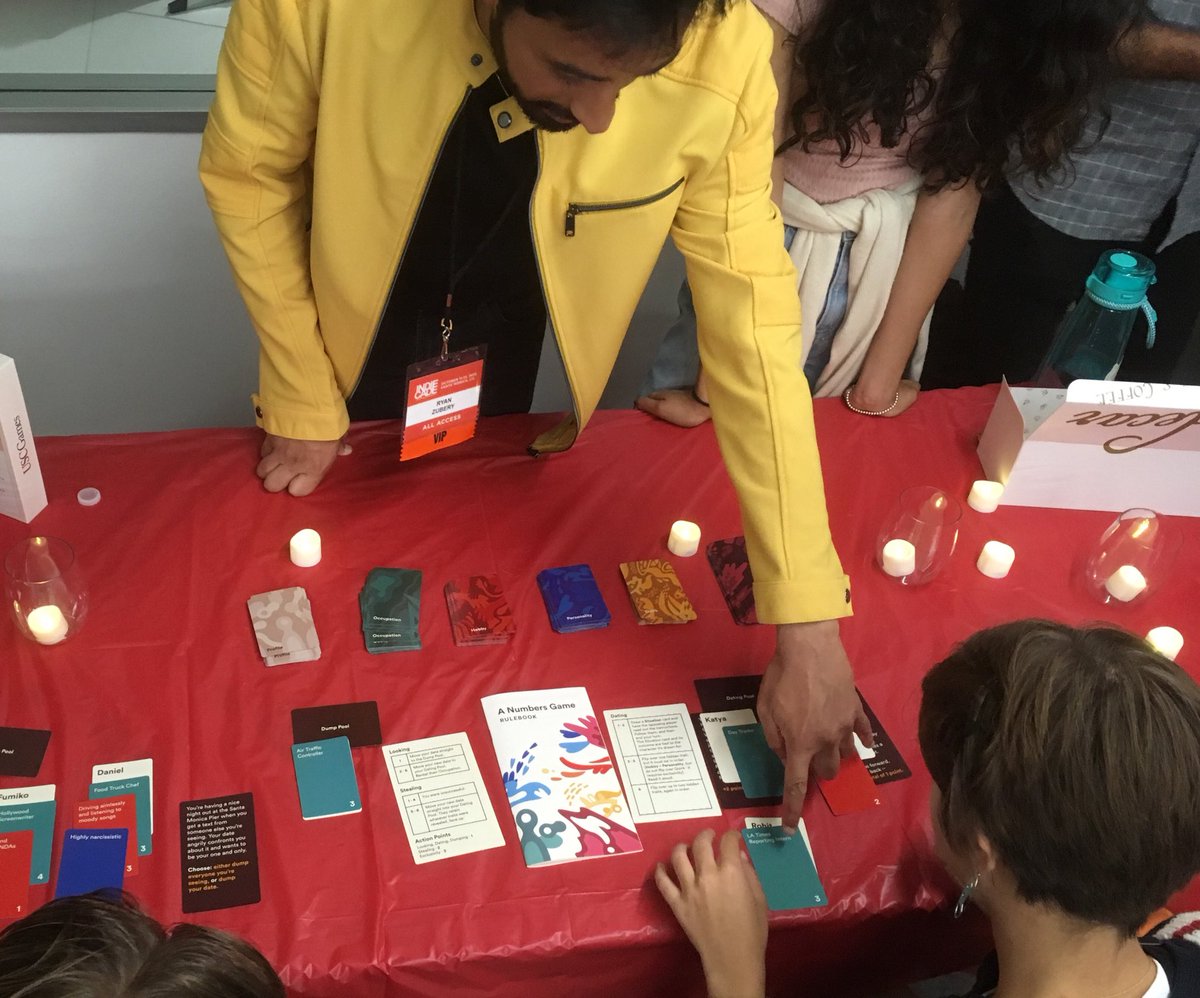 ⁦<a href="/The_Corsair/">The Corsair</a>⁩ 

Two attendees play a dating card game called “A Numbers Game” at Nightgames during 

#indiecade 
#USCgames

Convention continues tomorrow at SMC’s CMD campus