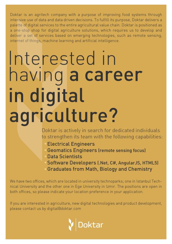 Doktar_Agtech's tweet photo. Interested in having a career in digital agriculture? #ElectricalEngineer #GeomaticsEngineer #DataScientist #SoftwareDeveloper #angularjs #HTML5 #Mathematic #Biology #chemistry https://t.co/IzhH6nmBGA
