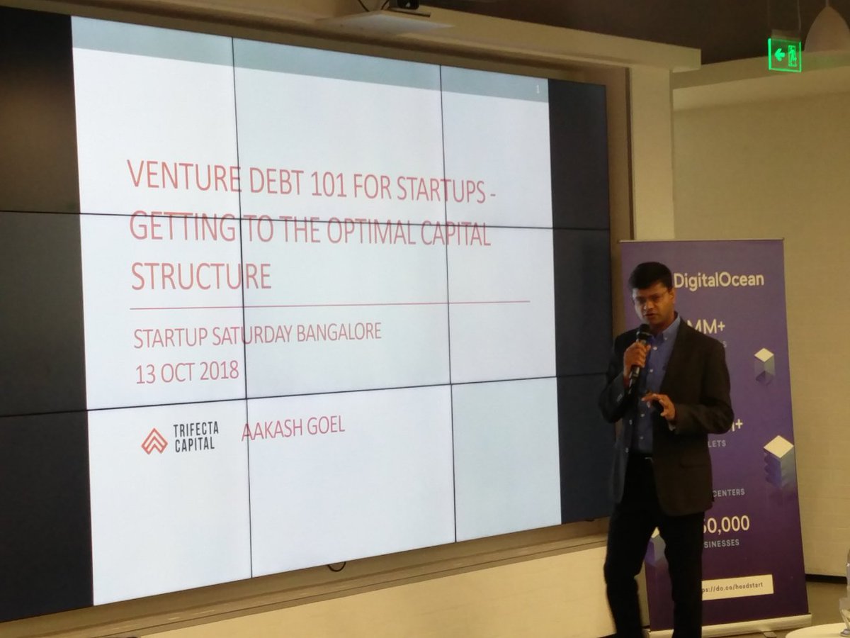HeadstartBlr's tweet photo. What/Who is Venture Debt for? ... Akash Goel from @TrifectaCap is talking about at #StartupSaturday  #startups #headstart https://t.co/TQZ8bG9zlc