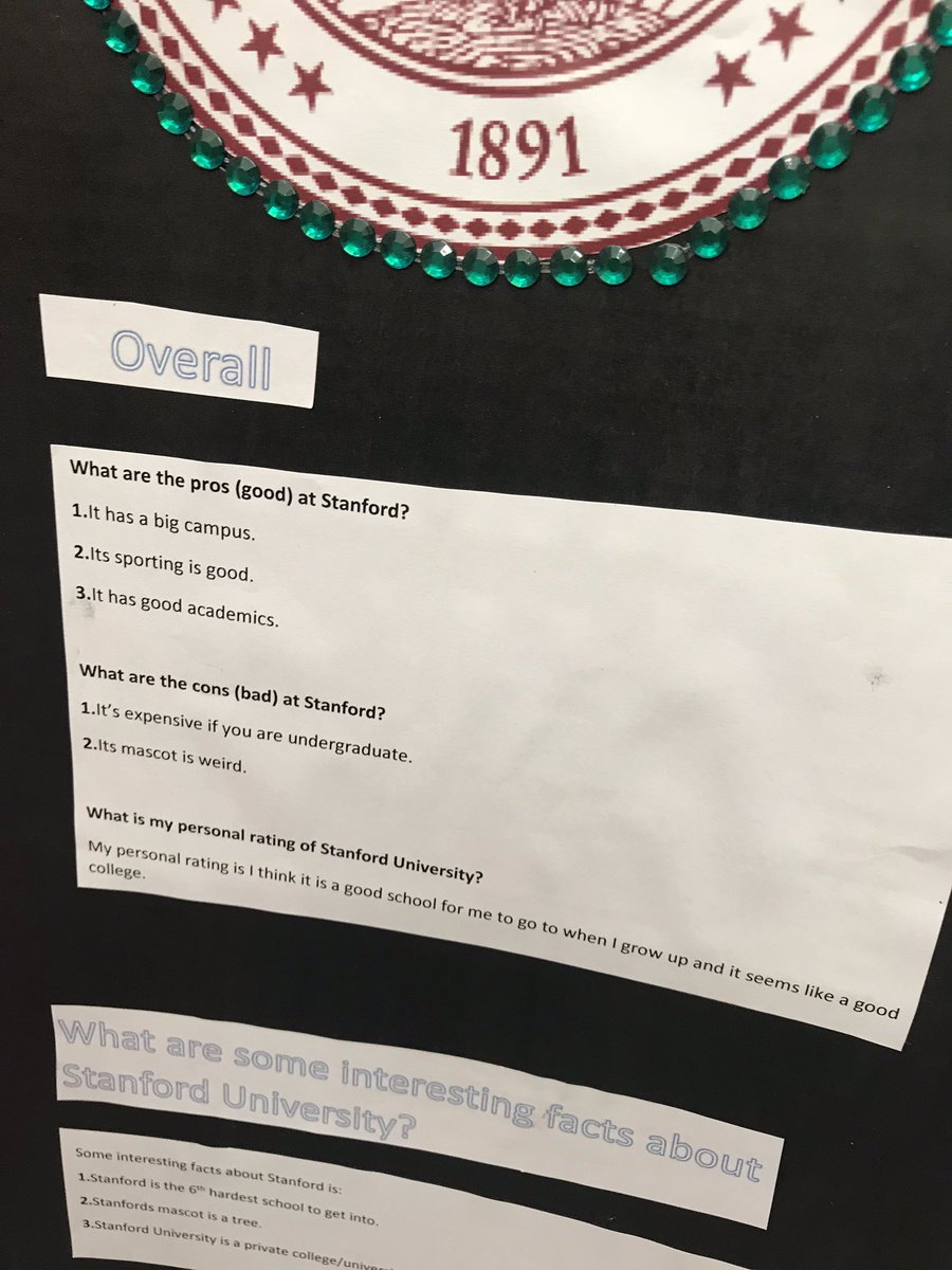 ErikaLizette18's tweet photo. My littles did their research on a college of their choice for #cko2018 I asked them to include their overall rating.  This student’s con list had me 😂 @Stanford  😁 @AlvordUnified @RCECUS https://t.co/d1T6u9S0ZZ