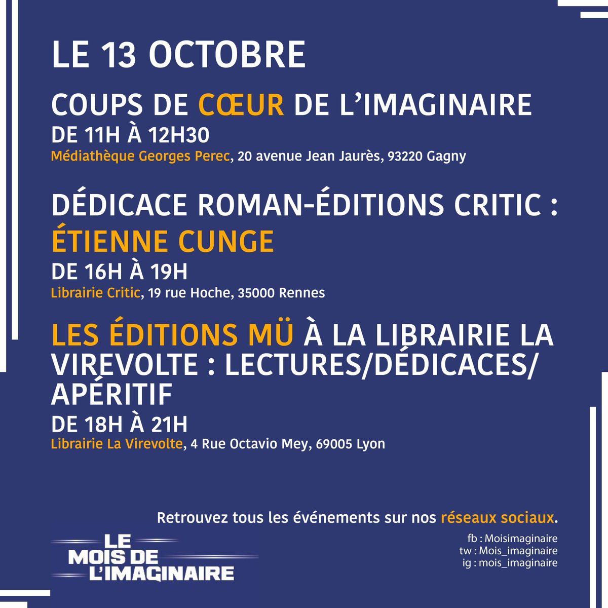 Mois_imaginaire's tweet photo. Aujourd'hui ! #événements #moisdelimaginaire #octobre #sfff #sciencefiction #fantastique #fantasy https://t.co/U8pvcP5gyu
